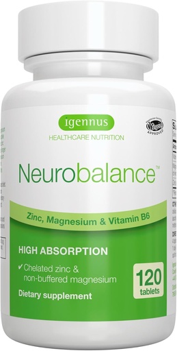 [BRSWIFD4CYIQ4D34] Igennus Neurobalance High Abxia çinko & B6 Kompleksi, Bilişsel Destek, Focus & Muscle Recovery, 24 mg Chelated çinko Picolinate, All Day Nutrient Delivery, Vegan, Non-GMO, 120 Tablet