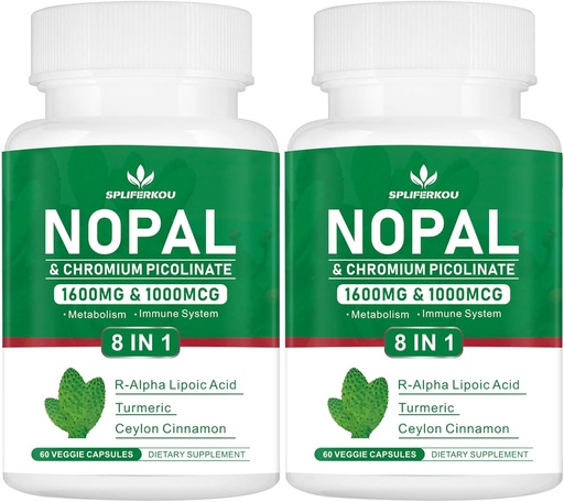[BRSRAHQOC4FA2AYU] Super Nopal 1600mg, Prickly Pear Supplement with R-Alpha Lipoic Acid, Turmeric,120 Capsules (60 Servings)