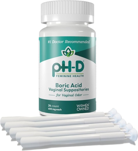 [BRSROFI7DEIAA2Y3] pH-D Feminine Health Support - Boric Acid Starter Bundle - pH-D Boric Acid Vaginal Suppositories 24 Count and 5 Vaginal Suppository Applicators