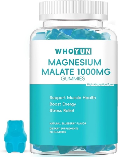 [BRSRAYI7BZYRYFD5] Magnija malāti Gumijas 1000mg, Uzlabota Absorbcija Magnija košļājamās tabletes Papildinājums ar Malic Acid enerģijas Boost & Muskuļu veselība, 60 Skaits