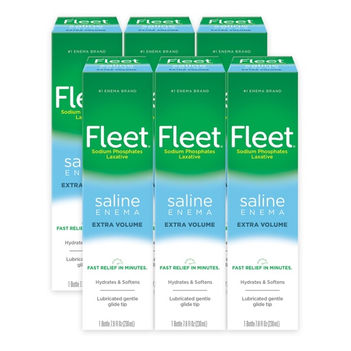[BRSWYZ35C4AQMDT5] Fleet Laxative Saline Enemas for Constipation Relief for Adults, Extra Volume, 7.8 Fl Oz Each, Pack of 6 Bottles