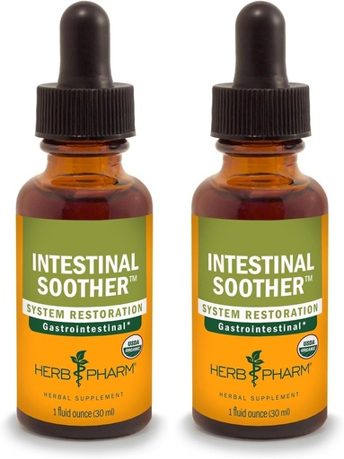 [BRSRMGLYCUMAECI6] Herb Pharm Certificata Organic Intestinal Soother Liquid Herbal Formula con Estratto Turmerico - 1 Ounce (FIS01) (Pacchetto di 2)
