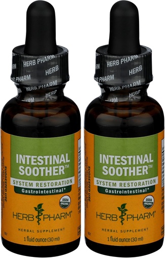 [BRSRMGLYCUMAECI6] Herb Pharm Certified Organic Intestinal Soother Liquid Herbal Formula with Turmeric Extract - 1 Ounce (FIS01) (Pack of 2)