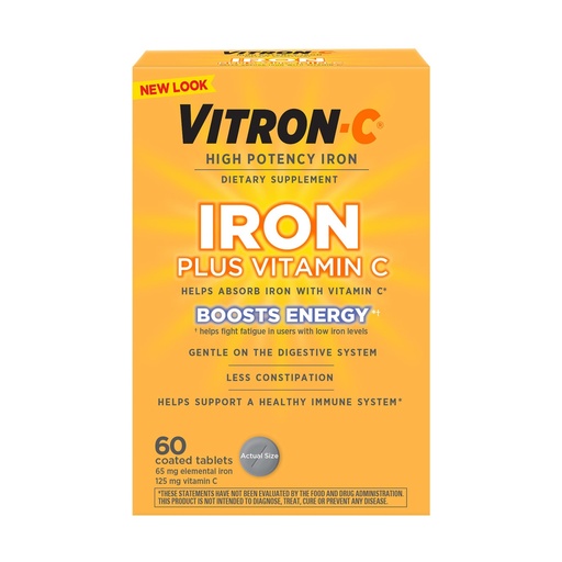 [BRSWIY35OMJWCHL2] Vitron-C Iron Supplement Plus Vitamin C, Supports Immunity and Boosts Energy, 60 Count