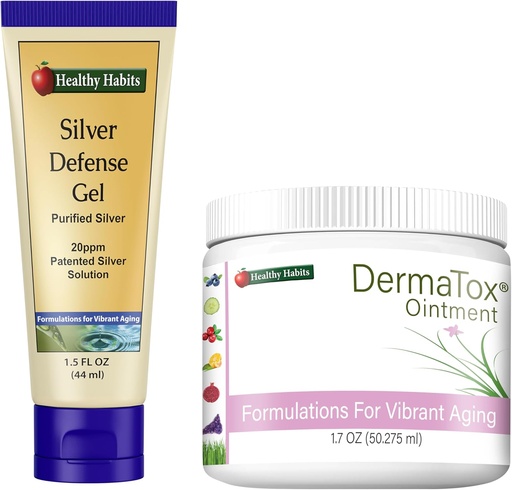 [BRSRAAT4AQCWYCTX] Здорові Habits Skincare Bundle - 1.7oz DermaTox Ointment і 1.5 oz Silver Defense Gel - Все Природний, Все призначення, Безпечний і ефективний Skin Nourishment