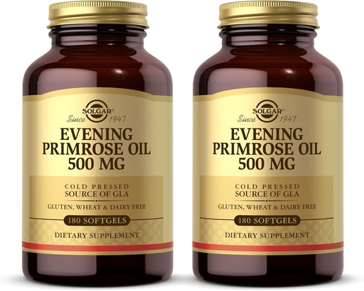 [BRSWKGQ2BZYQAGT6] Solgar Evening Primrose Oil 500 mg - 180 Softgels, Pack of 2 - Cold Pressed Source of GLA - Gluten Free, Dairy Free - 360 Total Servings