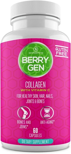 [BRSWYAQOOECBEH32] Collagen Peptides Supplement med vitamin C, Biotin och Hyaluronic Acid - 60 kapslar - Natural Formel - Stöder gemensamma, hår, hud och naglar - Tillverkad i USA