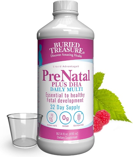 [BRSWYZQBB4HAI3DL] Comoara îngropată Prenatal Plus DHA Complete, 16 oz Banana Orange Aroma, potenta mare lichid Formula Supliment pentru înainte, În timpul, Post Sarcina, Natural DHA Omega3 Iron Vegetarian Seif w / Dose Cup