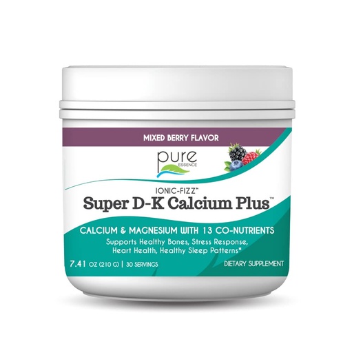 [BRSWIZTQPN6QKGT2] Ionic Fizz Super D-K Calcium Plus by Pure Essence - with Extra Magnesium, Vitamin D3, Vitamin K2 for Strong Bones and Stress Support - Mixed Berry - 7.41oz