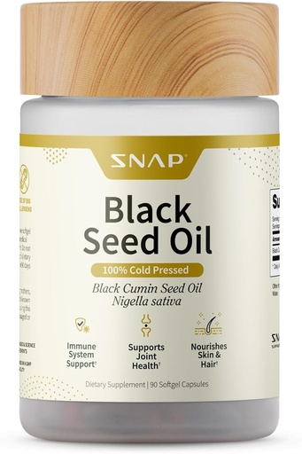 [BRSRMZAOOR6QO33J] Snap Supplements Black Seed Oil Capsules – 100% Cold Pressed Organic Nigella Sativa – Supports Immune Health, Detox, Skin, Hair, Joints & Overall Wellness – 90 Softgels