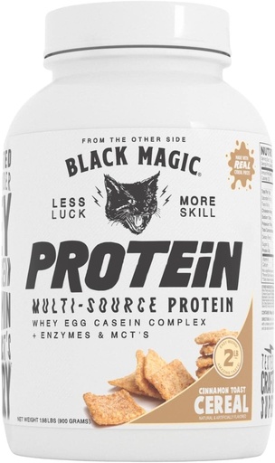 [BRSW2FD3OYAW2DT6] Black Magic Protein Powder Whey Egg Casein Complex + Enzymes & MCT's Recovery 2lbs Cinnamon Toast Cereal Flavor