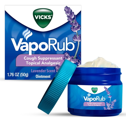 [BRSWGYL3DIPBAAI4] Vicks VapoRub, Lavender Scent, Cough Suppressant, Topical Chest Rub & Analgesic Ointment, Medicated Vicks Vapors, Relief from Cough Due to Cold, Aches & Pains, 1.76oz