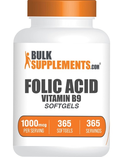 [BRSROFQPOV5A2GYU] BulkSupplements.com Folic Acid Softgels - Vitamin B9, Folic Acid 1000 mcg, Folate Supplement - Gluten Free, 1 Softgel per Serving, 365 Count (Pack of 1)