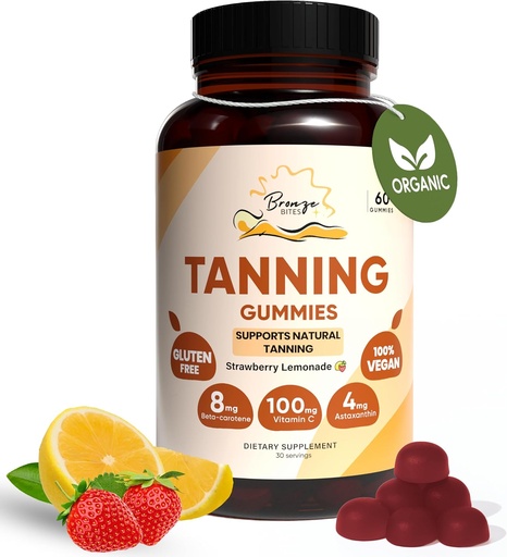 [BRSRABT5DMFRYE3X] Tanning Gummies, Daily Gummie with Beta-Carotene & Vitamin C & Astaxanthin, Natural Tanning Supplement, Vegan, Non-GMO - 180 Gummies – Pack of 3