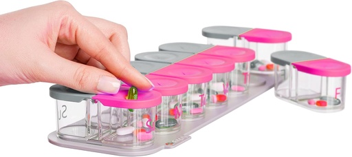[BRSWGC32DMCQI2YV] Sagely SMART XL Weekly Pill Organizer - extra large 7 day AM/PM Pill Box 2 Times a Day with Free Reminder App (Large Enough to Fit Fish Oil, Cod Liver Oil, Vitamin D Supplements & Vitamins)(Pink/Gray)