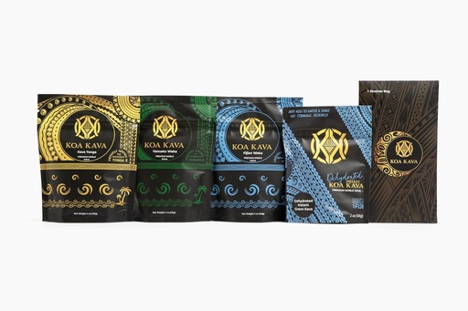 [BRSRAGQPOAHAMAY7] Koa Kava Premium Sample Pack - 2 oz Dehydred Instant Kava Powder + 4 oz Bags of Tongan, Фиджиan, and Authoris Waka Medium Grind Varieties. Открий любимия си за пълно спокойствие и релаксация!
