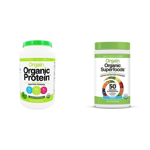 [BRSWYFA6OV5BSHYY] Orgain Organic Plant-Based Protein Powder + Superfoods Greens Powder Bundle (1.59lb + 0.62lb)