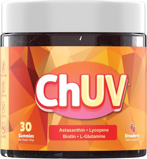 [BRSRAYLYAUMQEF33] 60 Gummies - Natural Astaxanthin Supplement for Supporting Tanning - Includes Lycopene, Biotin, and L-Glutamine - Non-GMO & Gluten-Free