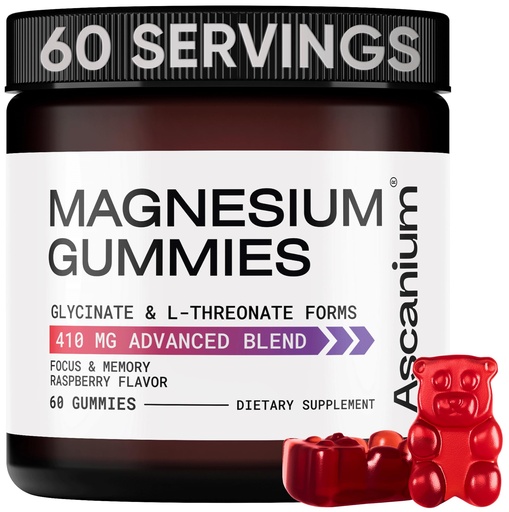 [BRSROCARCUCW2CDZ] Magnesium Gummies - 410mg of Elemental Magnesium Glycinate & L-Threonate Supplement Complex - Vegan Magnesium Glycinate Gummies for Calm Mood, Muscle & Heart Support - Chewable Magnesium Gummy 60 pcs