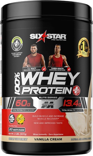 [BRSW2EDQOF5GAADX] Whey Protein Powder + Immune Support | Six Star Whey Protein Plus | Whey Protein Isolate & Peptides + Muscle Builder | Lean Protein Powder for Muscle Gain & Recovery | Vanilla, 2 lbs