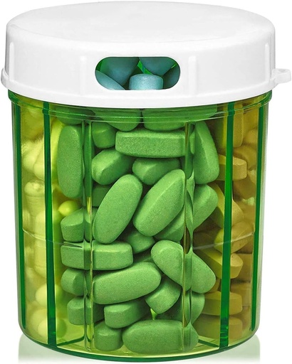 [BRSWGEAFBUFAO2QZ] Round Pill Organizer Dispenser - Pill Boxes with 4 Compartments for Medication, Vitamins & Supplements Bottle Daily Pill Case Reminder Box