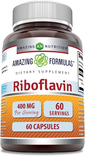 [BRSRAYIPBYJWAALV] Công thức đáng kinh ngạc Riboflain (Vitamin B2) Phụ thêm 400 Mg mỗi ngày phụng sự 60 Capsules Non-GMO  xét nghiệm tự do ở Mỹ