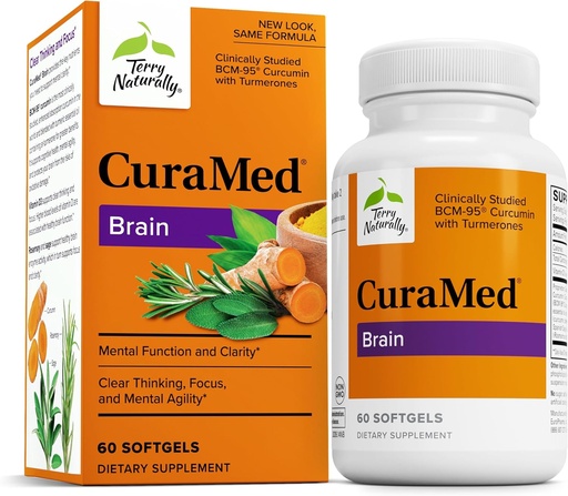 [BRSWIYIFBQDRCFLU] Terry Naturally CuraMed Brain - Dietary Supplement to Support Clarity & Focus - Brain Health Supplement with Curcumin & Turmeric Essential Oil to Aid Concentration - 60 Softgels