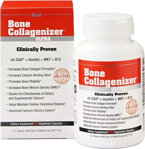[BRSRMFTQPNYWCE35] Biosil Bone Collagenizer Ultra - 60 Veggie Capsules - with Patented ch-OSA Complex + Choline, Inositol, MK7 & Vitamin B12 - GMO Free - 30-Day Supply