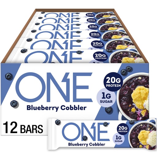 [BRSWKHDYPN5BMGDJ] ONE Protein Bars, Blueberry Cobbler, Gluten Free with 20g Protein and 1g Sugar, Pantry Staples, 2.12 oz (12 Count)