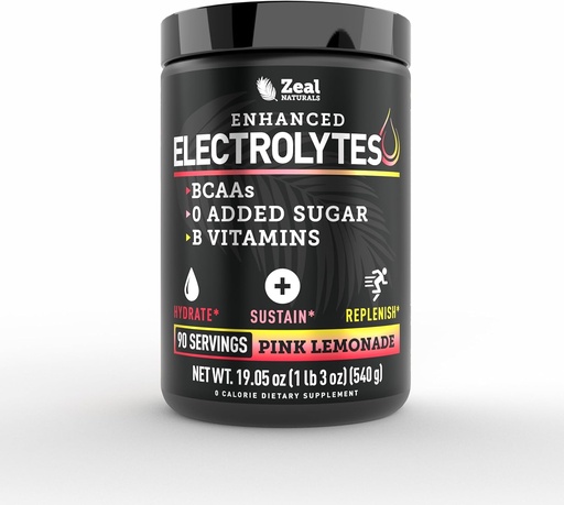 [BRSRMHQNOINQ423L] Zeal Naturals Electrolyte Toz Recovery İçki (90 Xidmətlər / Pink Limonade) w 0 Sugar +BCAAs +B-Vitamins Electrolyte Supplement w Pium oksigen və Hydration üçün oksigen - Keto Electrolytes
