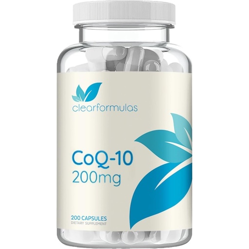 [BRSW2ZY5DMPWEAA7] Clear Formulas Quick Absorption CoQ10 200mg - Coenzyme Q10 Potent Antioxidant for Heart Energy and Aging Support - High Stability CoQ10 Ubiquinone Capsules - Made in a cGMP US Lab