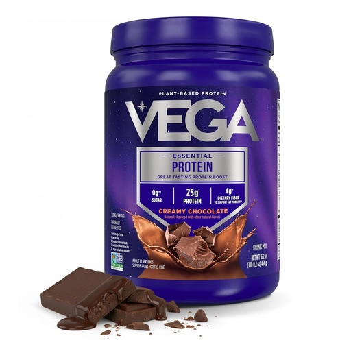 [BRSRAAT2CUBWKHYU] Vega Essential Protein – 25g Vegan Protein Powder, Creamy Chocolate for a High Protein, Zero Sugar Shake – Small Tub, 16.2oz (10 Servings)
