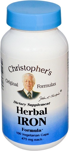 [BRSWIZQMBAMRMHQ5] Christopher's Original Formulas Herbal Iron Formula, Natural Iron Support, 450 mg, 100 Vegetarian Capsules