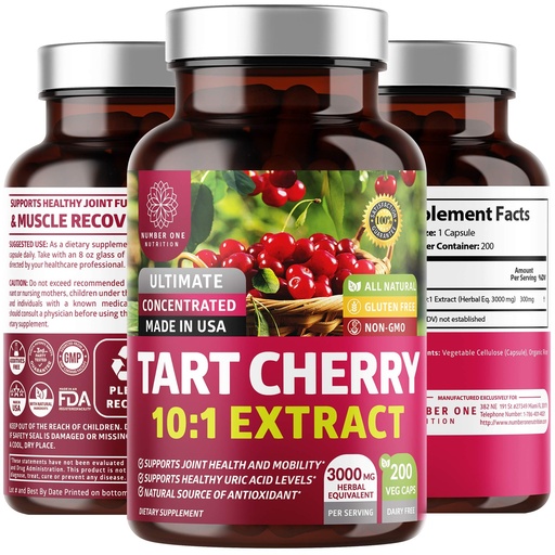 [BRSWYZ35PMHBUAIY] N1N Premium Tart Cherry Extract Capsules, 200 Veg Caps, 3000 mg, Powerful Antioxidant, Joint Health and Mobility, Non-GMO, Gluten Free, 200 Veggie Caps