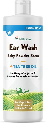 [BRSWIYQMBMIRA3LC] NaturVet Ear Wash Liquid Supplement for Dogs & Cats – Pet Health Supplement Cleans Dog, Cat Ear Canals – Incluye Aloe, Tea Tree Oil – Ayuda a eliminar Pet Ear Wax, Dirt, Debris – 16 Oz.
