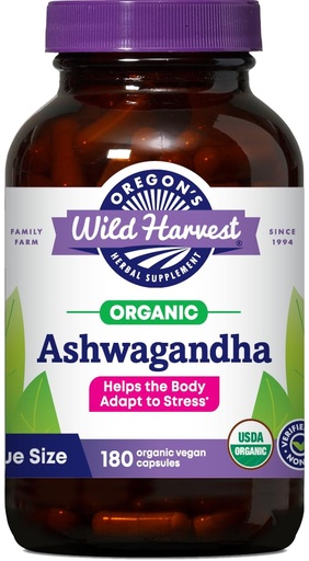 [BRSWGA36OENBEG35] Oregon's Wild Harvest Organic Ashwagandha Non-GMO Herbal Supplements for Stress Relief, Immune Support, Balanced Energy Levels & Mood Support, 180 Count