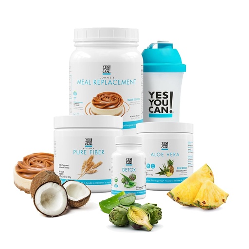 [BRSRMYI2BAHGMEI6] Yes You Can! Detox Plus Kit, Daily Cleanse Pure Fiber Meal Replacement, Drink Mix, Shake Booster & Supplement, Body Cleanse Kit for Women, Daily Cleanse - Dulce de Leche, Aloe Vera Peach Lemonade