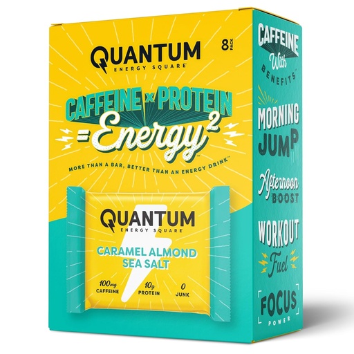 [BRSRMYI2PMHQKG3F] Quantum Energy Square: Energy Bar s kofeinem & 10g protein. Delicious Health Snack On The Go. (Vegan, gluten- free, Soy- free, Dairy- free) (Karamelová mandlová mořská sůl)