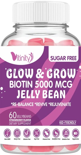 [BRSROZD2OB4BMYIU] VITINITY Biotin 5000 Mcg Extra Strength Vegetarian (Vitamin B) Sugar-Free Supplement-Supports Healthier Hair & Skin - Women & Men 60 Veggie Sugar-Free Jelly Beans (30 Day Supply)