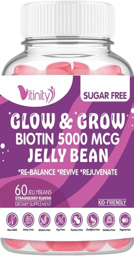[BRSROZD2OB4BMYIU] VITINITY Biotin 5000 Mcg Extra Strength Vegetarian (Vitamin B) Sugar-Free Supplement-Supports Healthier Hair & Skin - Women & Men 60 Veggie Sugar-Free Jelly Beans (30 Day Supply)