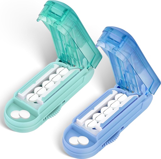 [BRSRACABCBYR6HTX] DUBSTAR 2PCS Pill Cutter Splitter a kis és apró pirula, Több Pill Cutters a kis vagy nagy pirula, Állítható Pill Splitter a Centering Device and Blade Guard (Blue + Cyan)