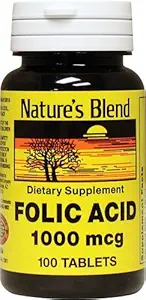 [BRSWKYY6OF4R4FLC] Nature's Blend Folic Acid 1000 mcg 100 Tabs Pack of 2
