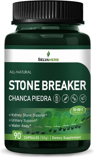 [BRSRAH3RPMHRQ2DX] Stone Breaker (Chanca Piedra) Capsules for Kidney Stone Dissolve, Urinary Support & Water Away Herbal Supplements w/Horsetail Uva Ursi Goldenrod Dandelion Cat's Claw Extract. 90 Count