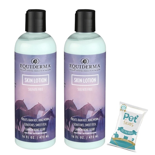 [BRSWYCYPB4PAKHTG] EQUIDERMA (2 Pack) Horse Skin Lotion with 10‑Count Pet Faves Pet Wipes – Gentle Soothing Relief for Cannon Bone, Mane & Tail Irritation, Dry Skin & Scabs