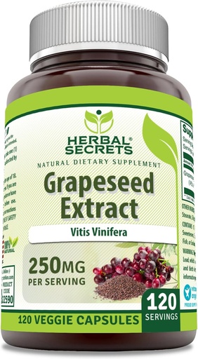 [BRSWICADAIJWE2AZ] Herbal Secrets Grapeseed Extract Supplement | 250 Mg per Serving | 120 Veggie Capsules | Non-GMO | Gluten-Free | Made in USA