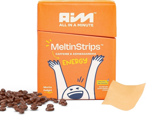 [BRSRAAQLAADQGDIY] MeltinStrips ™ Energy Strips with 40mg Caffeine, 20mg Ashwagandha & Vitamin B12 4; Instant Energy & Focus Without Jitters or Crash 124; Works Faster Than Coffee 124; Mocha Flavor - 30 Strips
