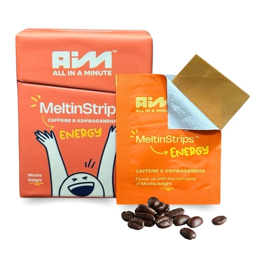 [BRSRAAQLAADQGDIY] MeltinStrips® Fast Dissolving Nootropic Energy Strips for Focus, Alertness & Brain Energy | Caffeine (40mg) + Ashwagandha + B12 | Sugar Free Without Jitters or Crash | Mocha - 30 Servings