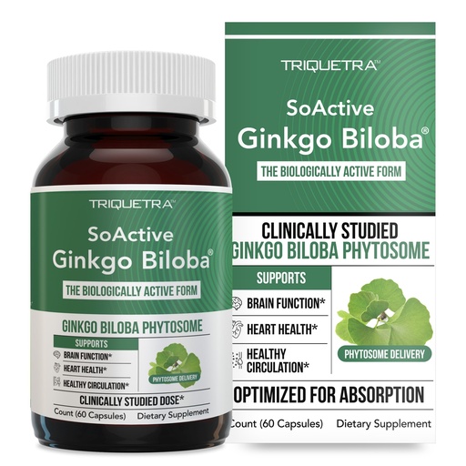 [BRSRAGT4AEFQECI6] SoActive Ginkgo Biloba with GinkgoSelect® Phytosome | Clinically Studied Enhanced Absorption for Brain, Heart & Memory Support – 180 mg – Helps Maintain Circulation & Cognitive Health (60 Capsules)
