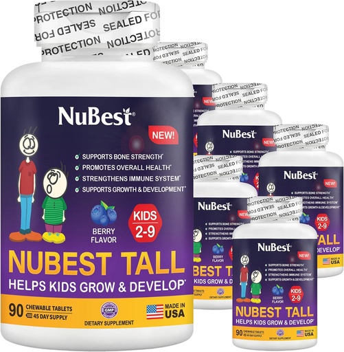 [BRSWYFICCFYRQ2AU] NuBest Tall Kids - Toddlers Vitamins and Kids Vitamins for Age 2 to 9 - Support Bone Strength, Overall Health and Immunity - Animal Shapes - 540 Chewable Berry Tablets | Pack 6