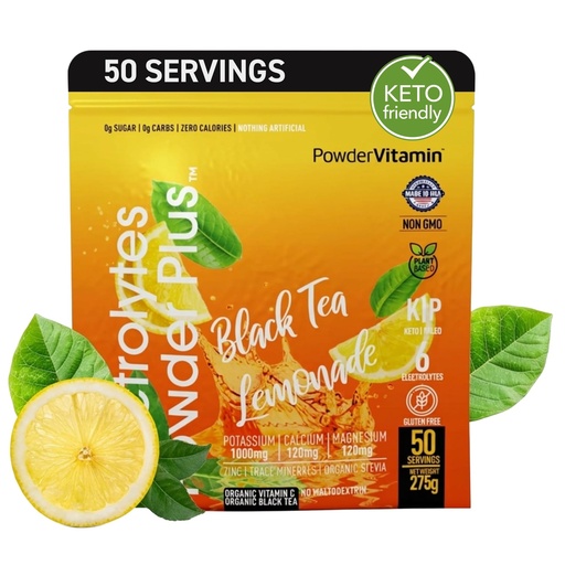 [BRSRAFIDDEMRS2TO] Electrolytes Powder Plus (50 Servings) Black Tea Lemonade Electrolyte Powder Zero Calorie Keto,0 Sugar, No Maltodextrin,1000mg Potassium,120mg Calcium,120mg Magnesium, Hydration Powder